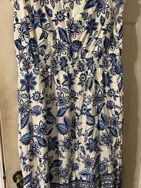 Blue and white dress new with tags. It is a Midi.